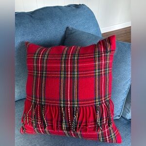 Red Plaid Throw Pillow 18” Red and Green Yellow Black White & Blue Thin Stripes